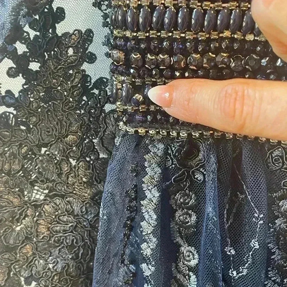 New Mac Duggal Midnight Navy Blue Embroidered A Line Gown Size 14 - Picture 13 of 16